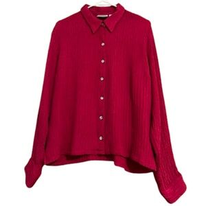 Chico’s Design Women’s Vibrant Pink Button Down Textured Silk Shirt Sz-M